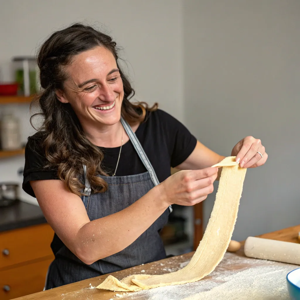 Emily Clark holding pasta dough