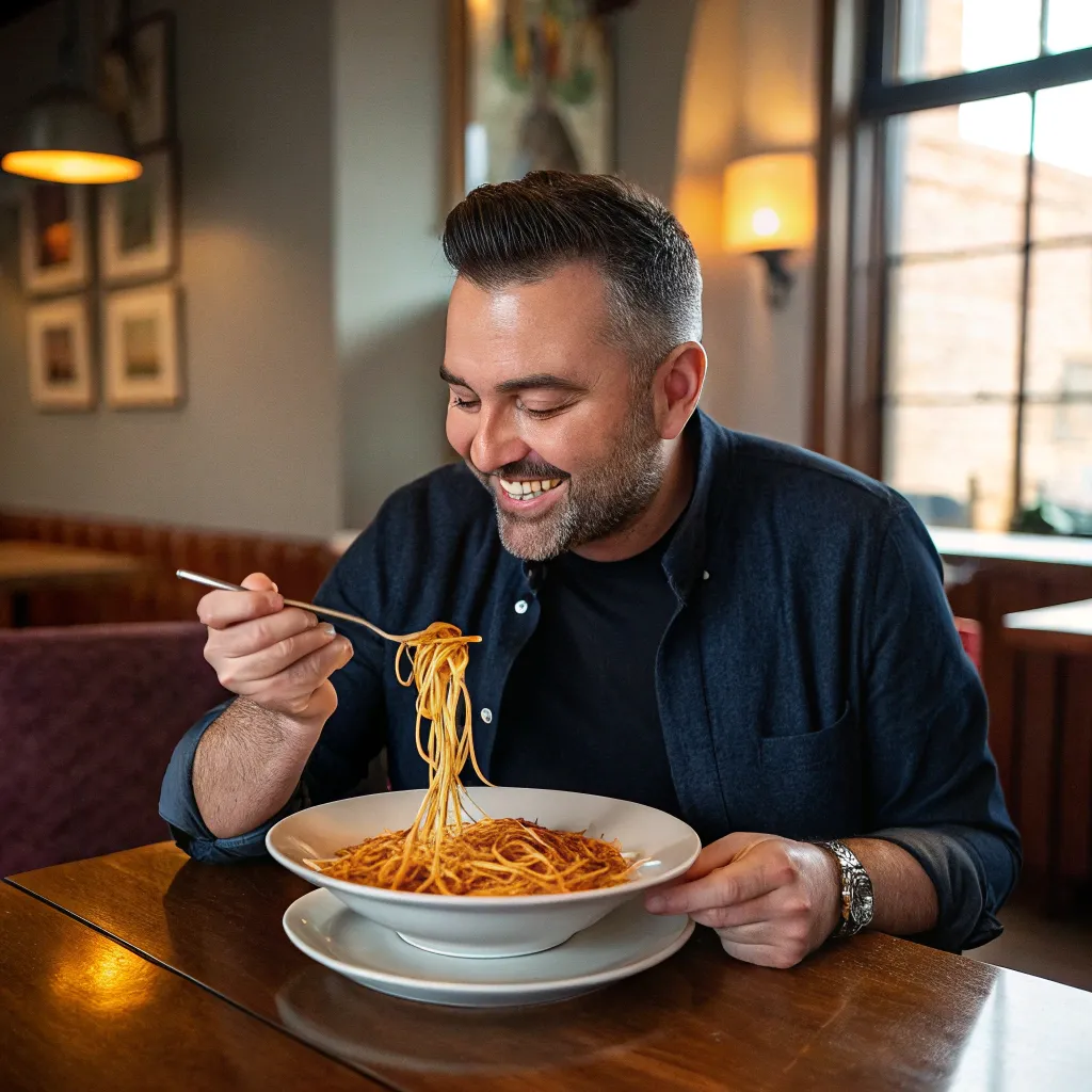 Michael Smith enjoying fresh pasta